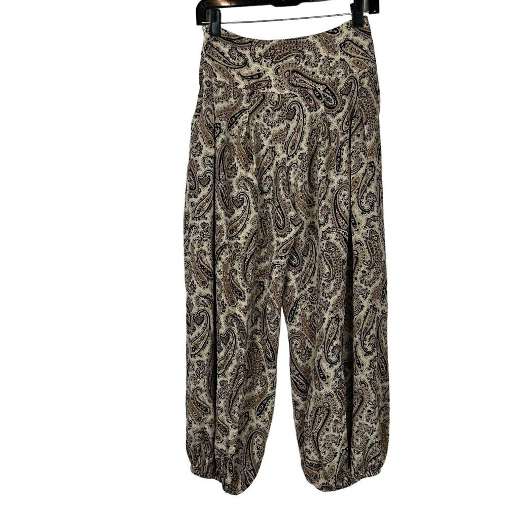 NILI LOTAN size 0 Moscow Pant Black & Beige Paisley pleated cropped SILK boho - Picture 3 of 8